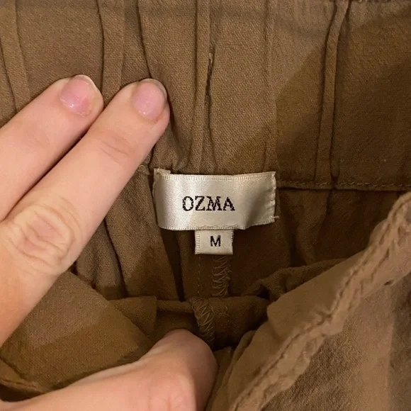 OZMA Women's Utility Heavy Laundered Linen Pant Carob Brown Cropped Size Medium - Picture 5 of 7